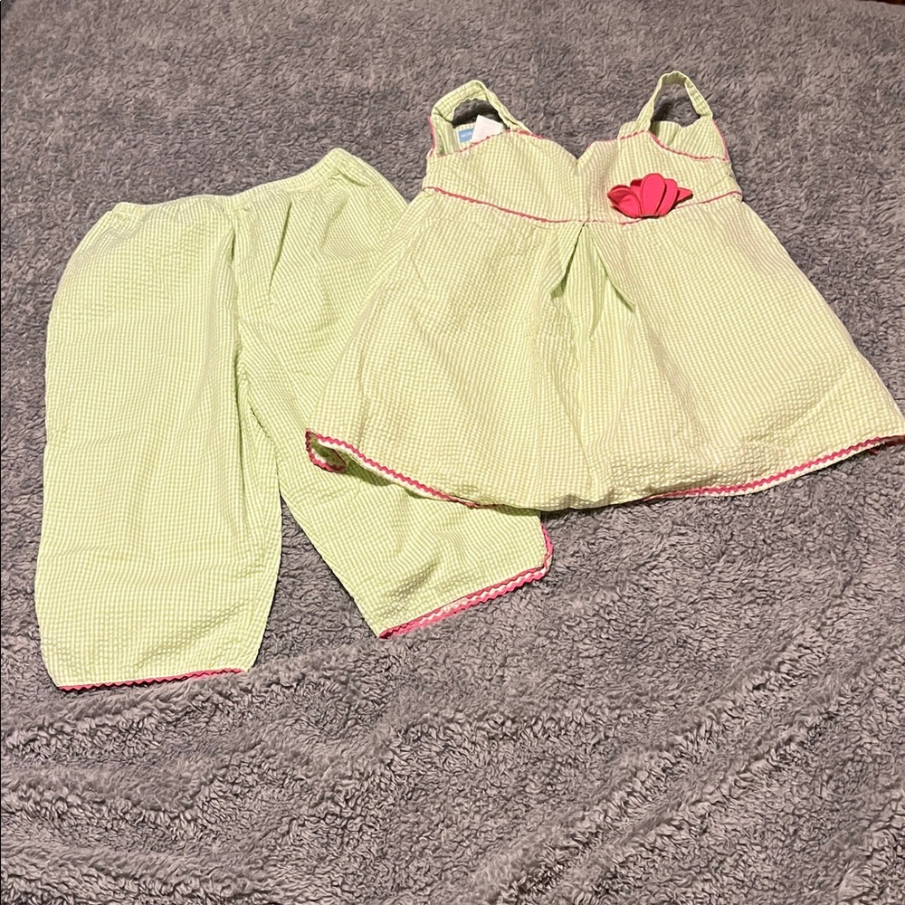 Vintage Monday’s Child Light Green Pink Seersucker Two-Piece Outfit Lightweight